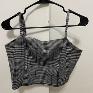 Plaid square neck crop top